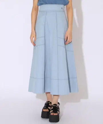 REDYAZEL 하이 웨스트 사이드 버튼 플레어 스커트