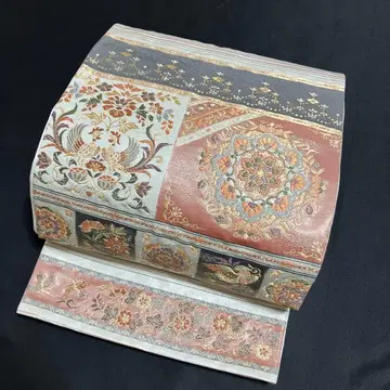 후쿠로 오비 예복용 가로단 쇼소인 문양 니시진 비단 새상품급