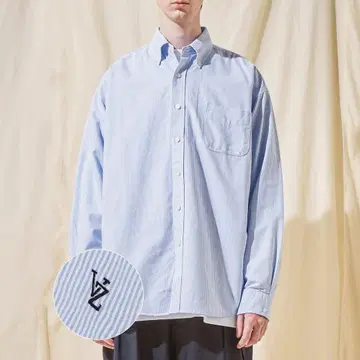 VARZAR 오버핏 옥스퍼드 스트라이프 셔츠 스카이블루