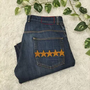 타미힐피거 슬림 스트레이트 데님 별 자수 L 다크 네이비