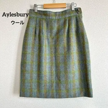 Aylesbury 울 100% 허리 턱 체크 무늬 타이트 스커트