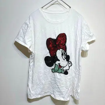 반팔 T셔츠 미니 마우스 스팽글 디자인 상의 화이트