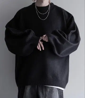 [ cussil ] 하이 펑셔널 니트 와이드 벌룬 슬리브 루즈 스웨터