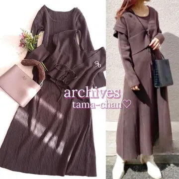 archives 2점 세트 레이스업 니트 + 플레어 니트 원피스