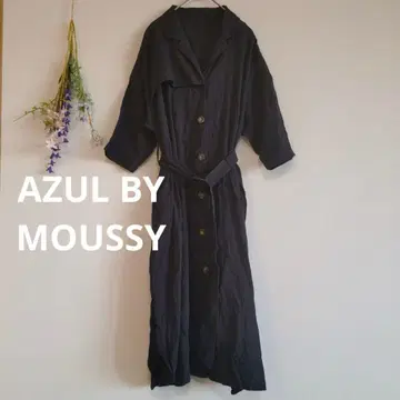 아줄바이마우지 롱 원피스 [S] 앞 버튼 벨트 포함 포켓 있음