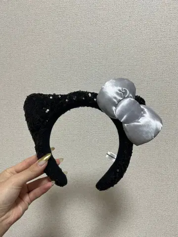 고양이 귀 머리띠 실버 리본