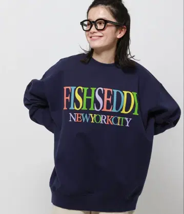 FISHSEDDY 네이비 오버 사이즈 맨투맨