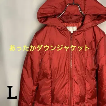 빨간색 후드 부착 다운 자켓 L 사이즈