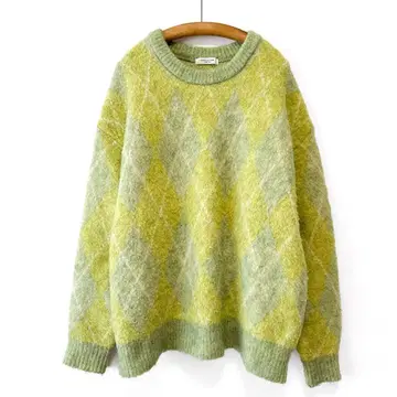 프릭스스토어 아가일 샤기 니트 풀오버 오버 사이즈 루즈핏