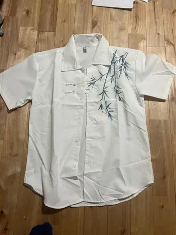 대나무 자수 화이트 반팔 셔츠 중화풍