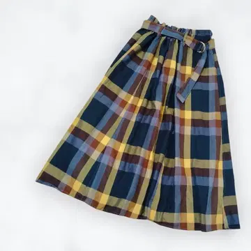 rps 스커트 플레어 벨트 체크 롱 프리 돌려입기