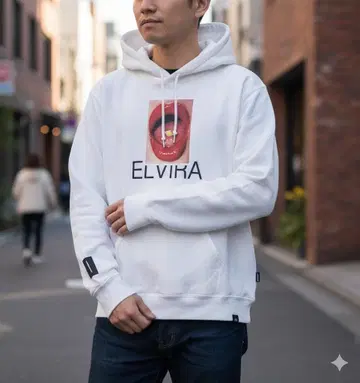 엘비라 후드티 후드 긴팔 화이트 남성용 프린트 벨로 S