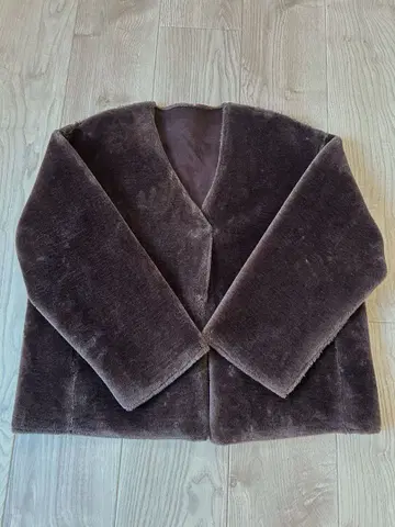 숏 기장 아우터 플리스 자켓 브라운 페이크 스웨이드 에코 퍼