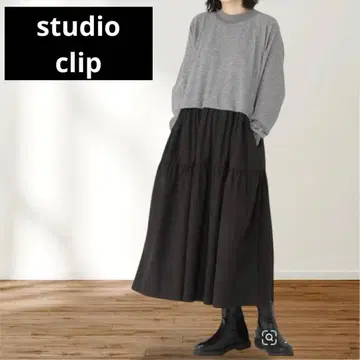 스튜디오 클립 티어드 도킹 원피스 그레이 x 블랙 프리