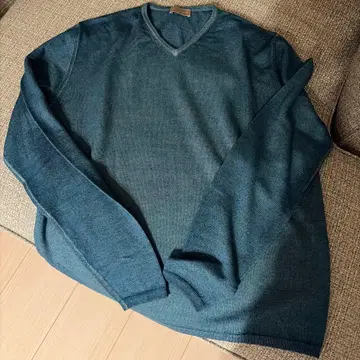 크루치아니 니트 터콰이즈 블루 V넥 48 이탈리아제 울