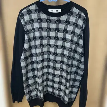 냐옹 고양이 패턴 스웨터 사이즈 3 블랙/그레이