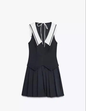 ZARA 박스 플리츠 숏 원피스 세일러 원피스 네이비