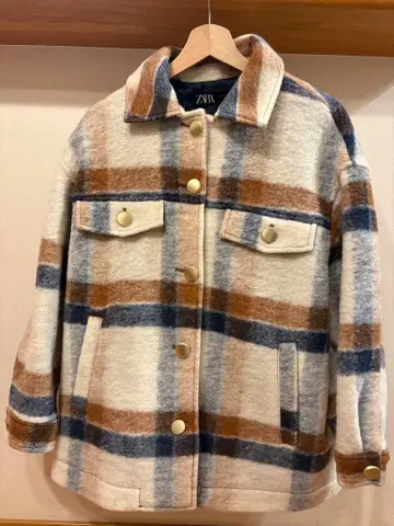 ZARA 프리미엄 체크 셔츠 자켓 울 자켓 베이지