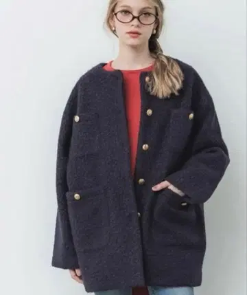 [ coca ] 택 포함 새상품 코카 푸들 보아 노카라 코트 네이비 L