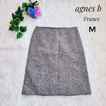 애니에스 프랑스제 울 트위드 타이트 스커트 브라운 계열 M