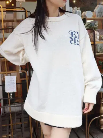 EVRIS 원 포인트 자카드 니트탑 화이트 FREE 사이즈