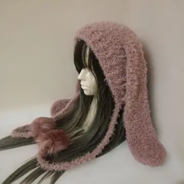 토끼 귀 보닛 토끼 귀 니트 모자 핸드메이드 손뜨개질 그런지 y2k