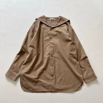 헤븐리 린넨 블렌드 세일러 칼라 블라우스 긴팔 브라운