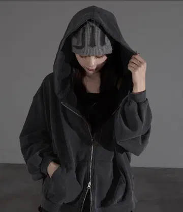 apres jour mignon 블랙 오버 사이즈 후드 부착 후드티