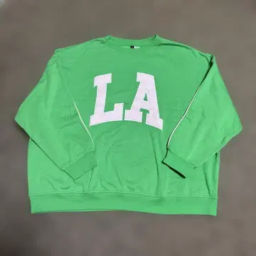 H&M LA 트레이닝 맨투맨 그린 핑크 파이핑 속기모