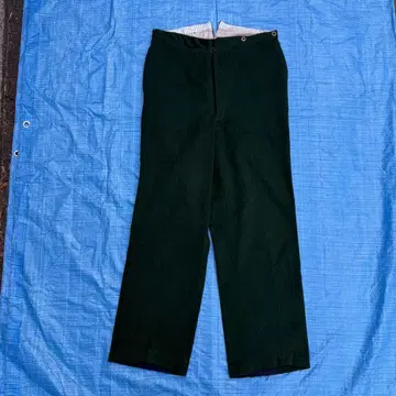 40s~60s 그린 울 팬츠 슬랙스 바늘 신치 벨트 버튼 플라이