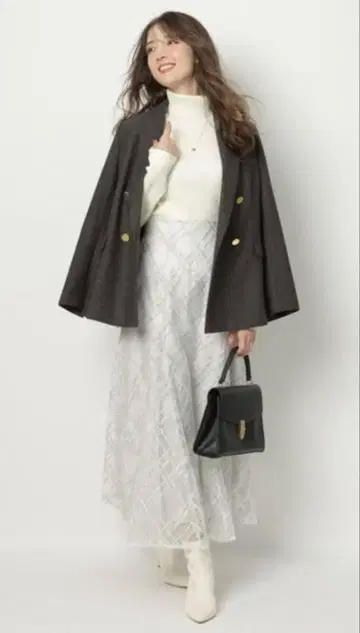 Apuweiser-riche 체크 자수 스커트 오프화이트