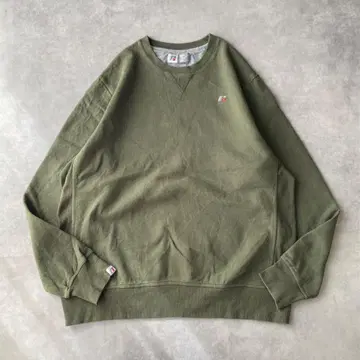 러셀 애슬레틱 맨투맨 구제 의류 자수 무지 XL 카키 그린 12609