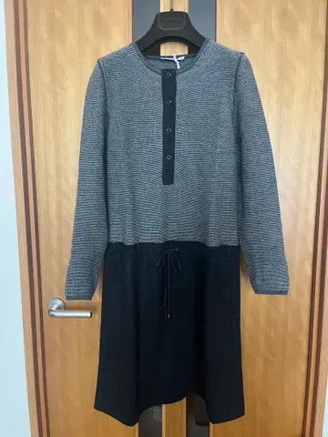 토넷 TONET 캐시미어 혼방 니트와 직물의 콤비 원피스