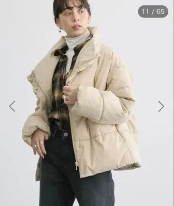 가벼운 따뜻함 발수 가공 스탠드 숏코트 베이지 다운 아메리칸 홀릭 M