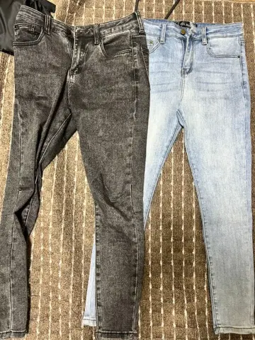 스키니 청바지 블랙 라이트 블루 2개 세트