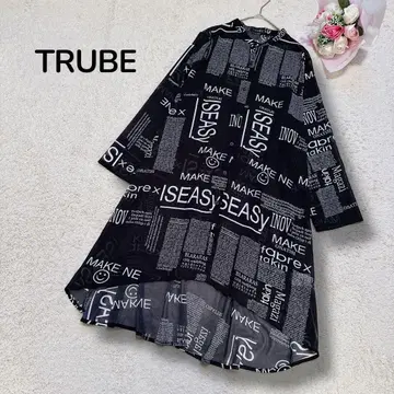 [ TRUBE ] 영문 로고 시어 오버 사이즈 밴드 카라 긴팔 셔츠 튜닉