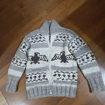 캐나다제 남성용 코위찬 가디건 베이지색 used