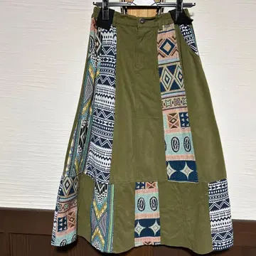 패치워크 롱 스커트 올리브 그린