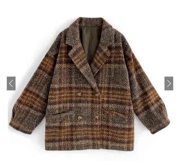 GRL 체크 무늬 더블 버튼 코트