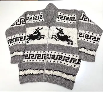 빈티지 캐나다제 루돌프 무늬 카우친 스웨터 두꺼운