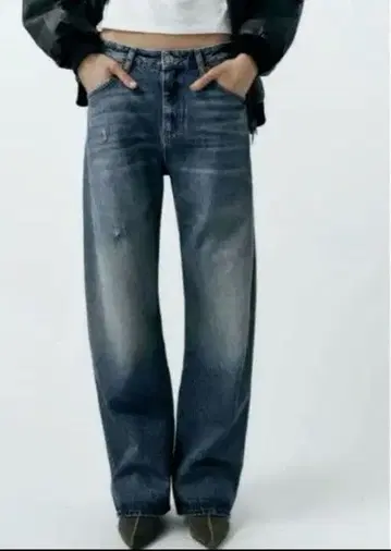 ZARA 스트레이트 데님 데미지 가공 백 벨트