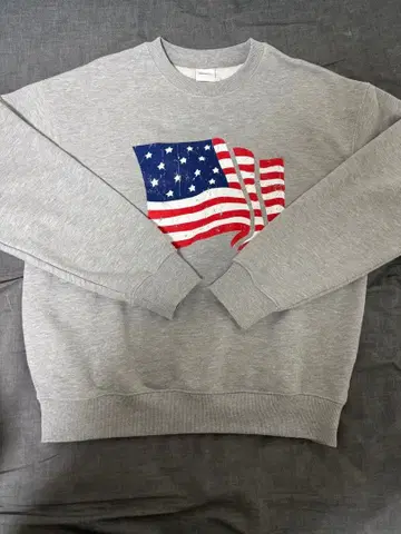 WISHFOREVER 미국 국기 프린트 그레이 맨투맨