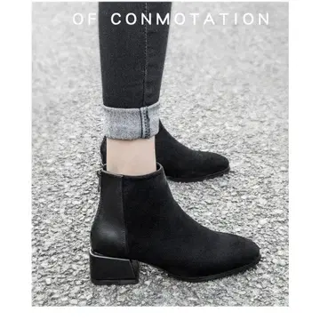 웨스턴 부츠 샷 길이 부츠 부티 신발 스웨이드 느낌 블랙