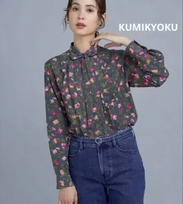 쿠미쿄쿠 커팅 로즈 프린트 프릴 블라우스 셔츠 온워드 카시야마
