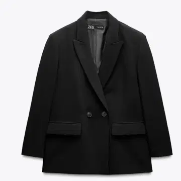 ZARA 더블 브레스트 사양 오버 사이즈 블레이저 XS 블랙