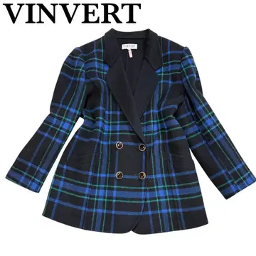 VINVERT 타탄 체크 더블 자켓 골드 버튼 빈티지 트레디셔널
