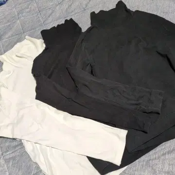 터틀넥 3종 세트 화이트 블랙 롱T 여성용 하이넥 유니클로