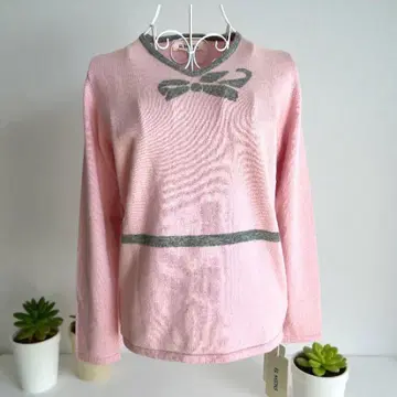 EL MIDAS 캐시미어 100% 니트 스웨터 핑크/리본 무늬