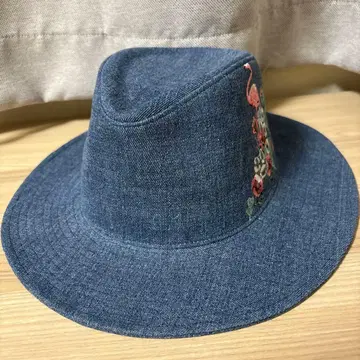 ThreeFourTime 데님 햇 플라밍고 꽃 자수 미사용 새상품