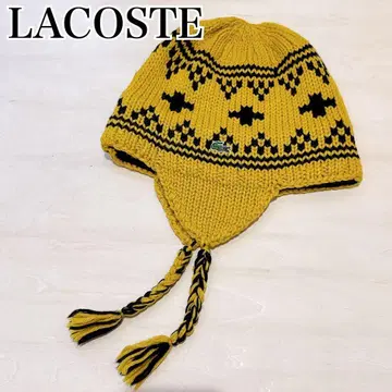 LACOSTE 라코스테 울 100% 귀도리 니트 모자 노르딕 무늬